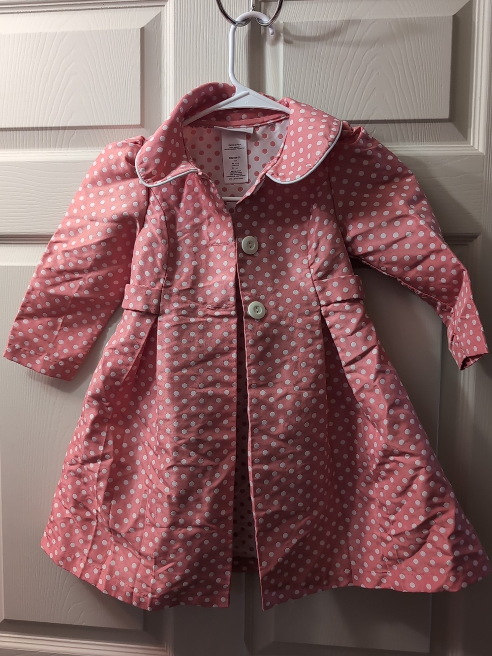 Bonnie Jean Pink Polka Dot Raincoat with White Dots - Picture 3 of 8